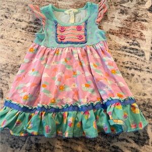MATILDA JANE Girls Pink & Teal Flamingo Print Ruffle Dress